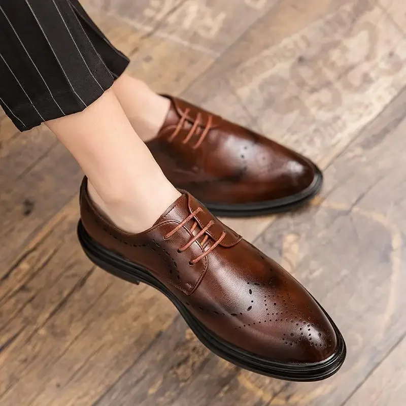 

Мужские дышащие кожаные туфли-броги, коричневые винтажные деловые официальные классические свадебные туфли с гравировкой, мужская обувь Yout