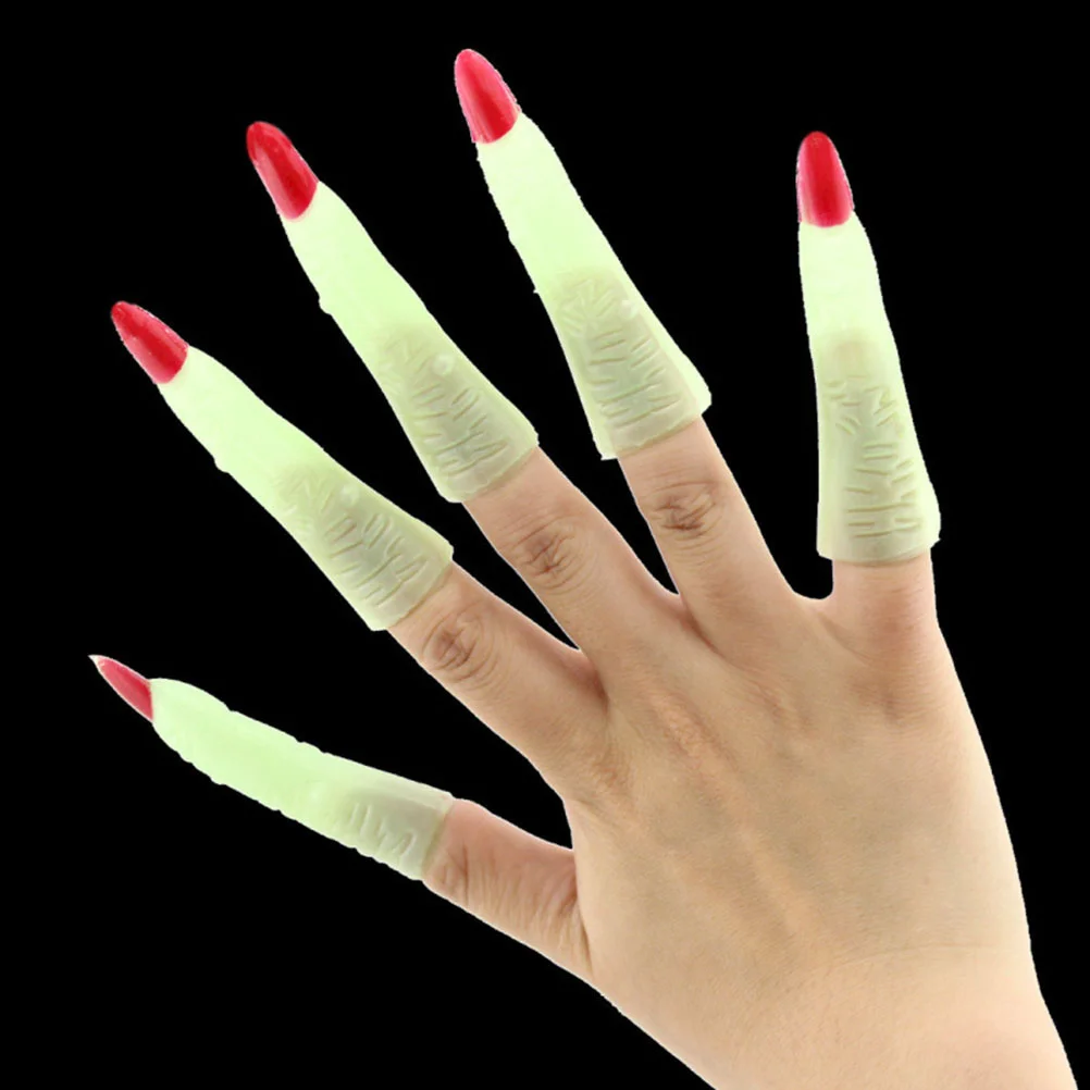

20 Pcs Halloween Witch Fingers Fake Nails Luminous Noctilucent Spooky Scary Witches Fingers Party Props Costume