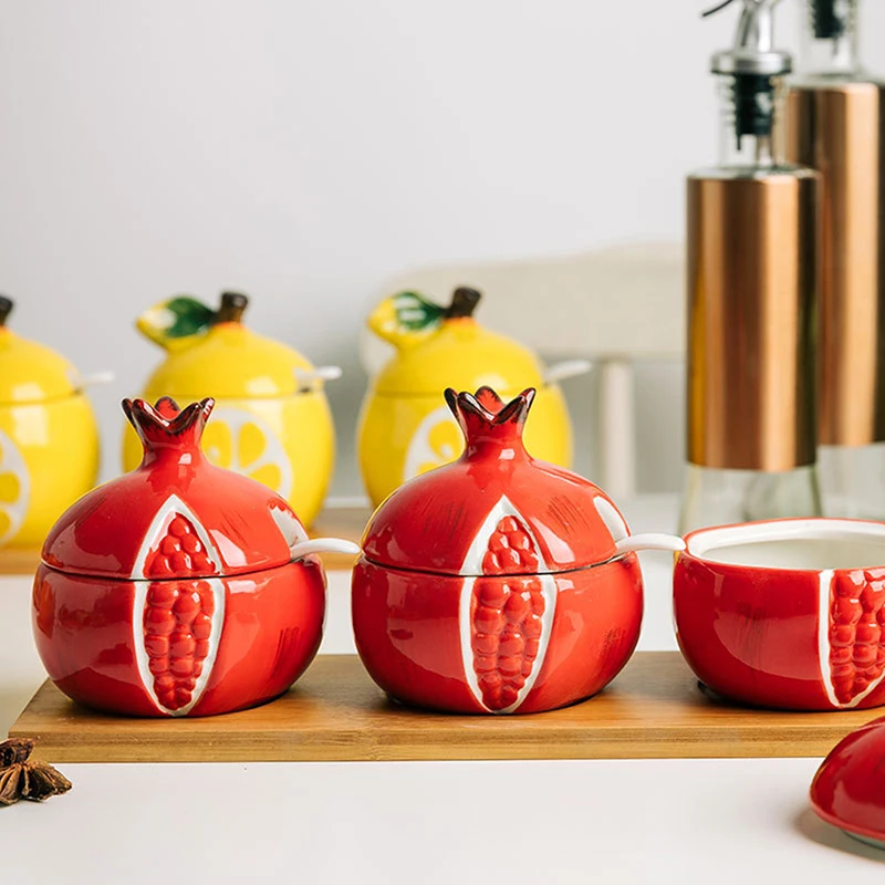 

Креативная керамическая банка для приправ и фруктов, емкость для хранения специй, Кухонное украшение, гаджет, сахарница с крышкой и ложкой