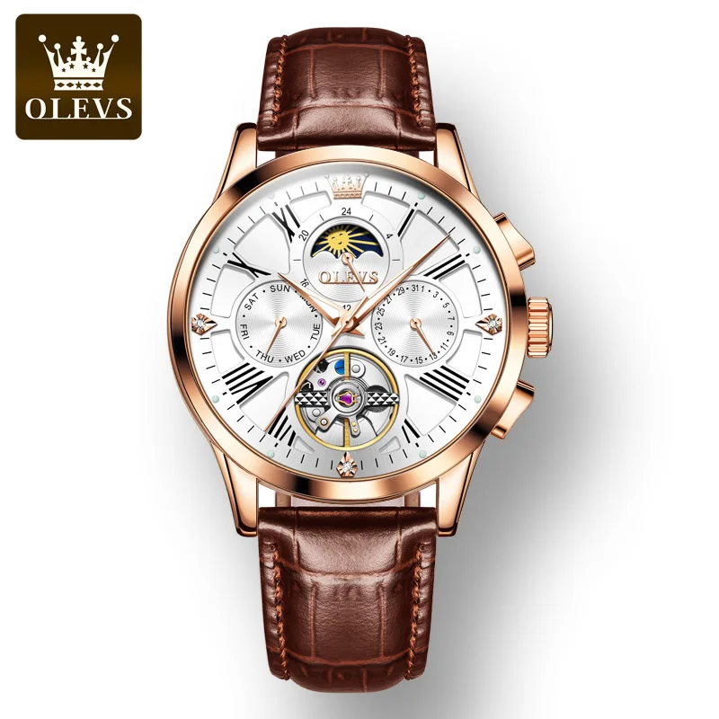 

OLEVS Corium Strap Full-automatic High Quality Watches for Men Automatic Mechanical Business Waterproof Men Wristwatch Luminous