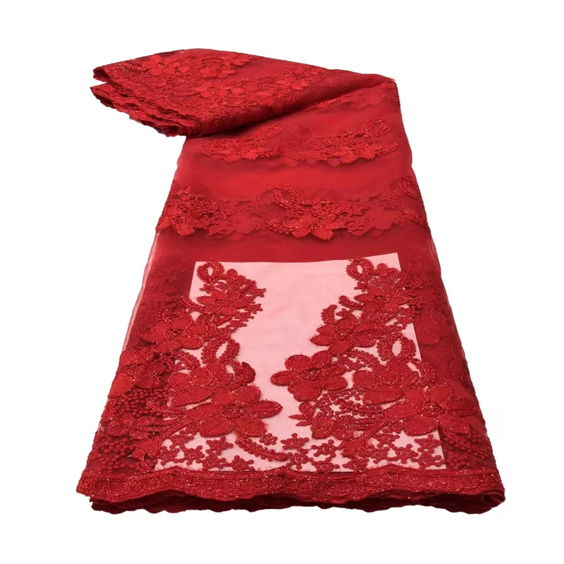 

Французская красная кружевная ткань с блестками 2022, высококачественный Нигерийский Африканский тюль, кружевная ткань с камнями для стандартного платья