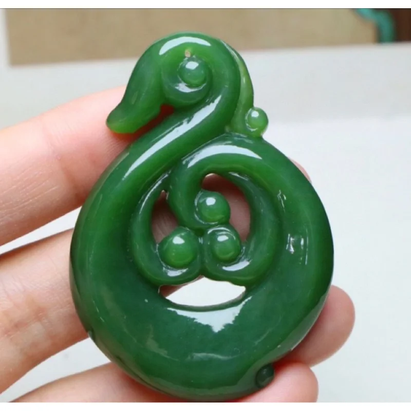 Hetian Jasper Goose Shape Pendant Spinach Green Jade Neck Decoration Full of Green Classical Boutiques