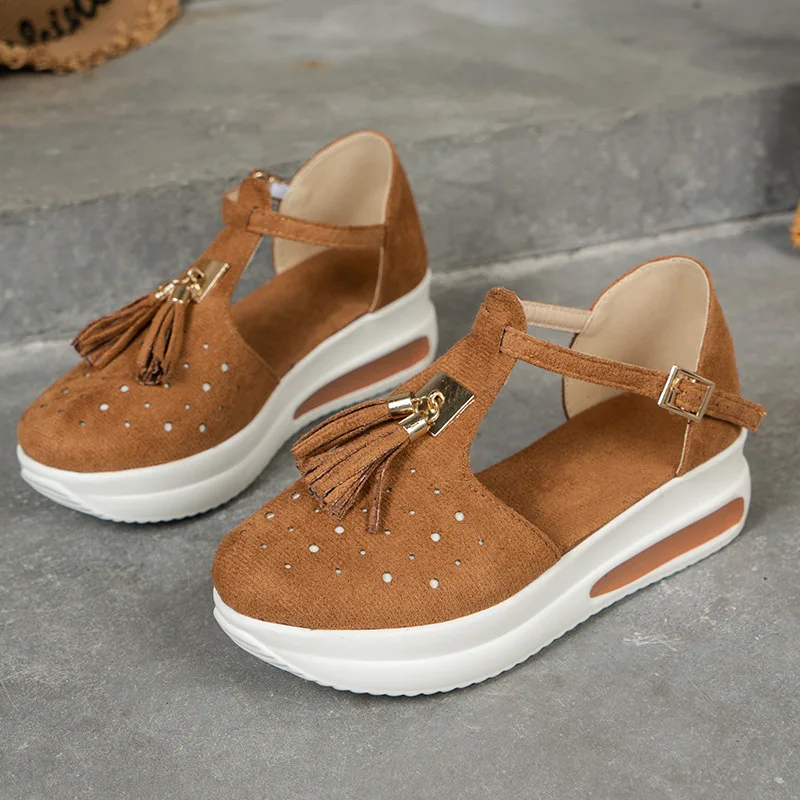

Zapatos Mujer Large Size Women Shoe New Summer Tassel Sloping Heel Casual Shoes Hollow Out Platform Women Shoe Fashion Flat Shoe