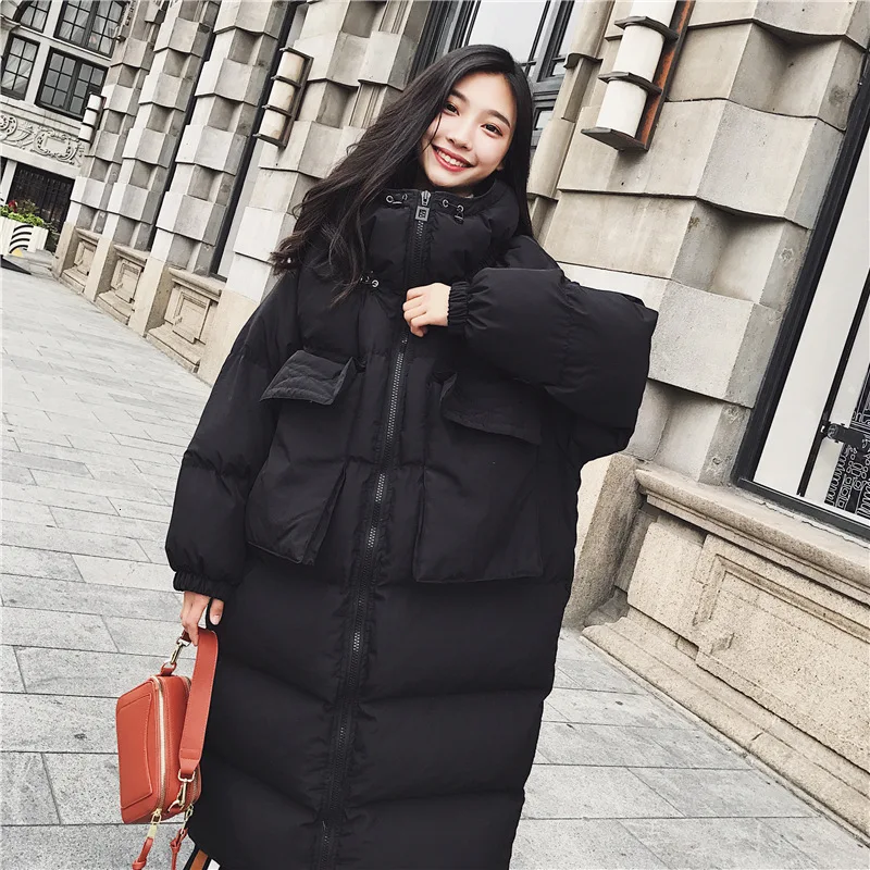 Women Thick Winter Jacket Outwear Oversized Oversize Long Slim Parka Manteau Femme Hiver Big Pocket Black Solid Warm Coat Parkas