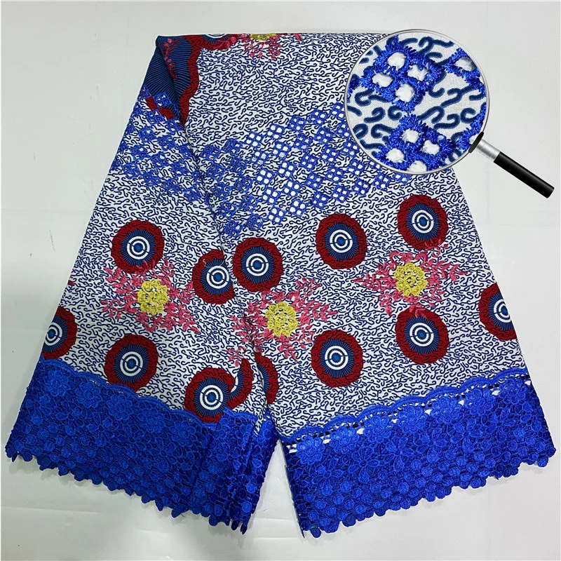 

2022 New Arrival African Real Wax Print Ankara Fabric African Wax Prints Fabric With Lace For Nigerian Wedding Party Dress