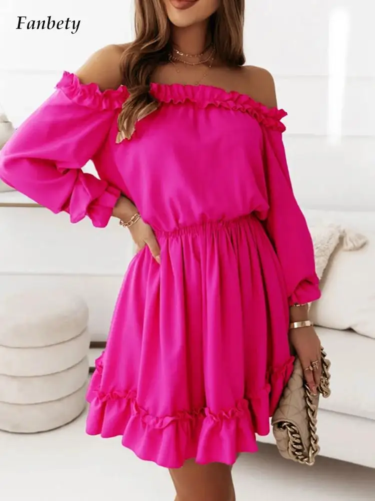 

Элегантное мини-платье с открытыми плечами, открытой спиной и оборками, летнее сексуальное плиссированное платье-трапеция с вырезом лодочк...