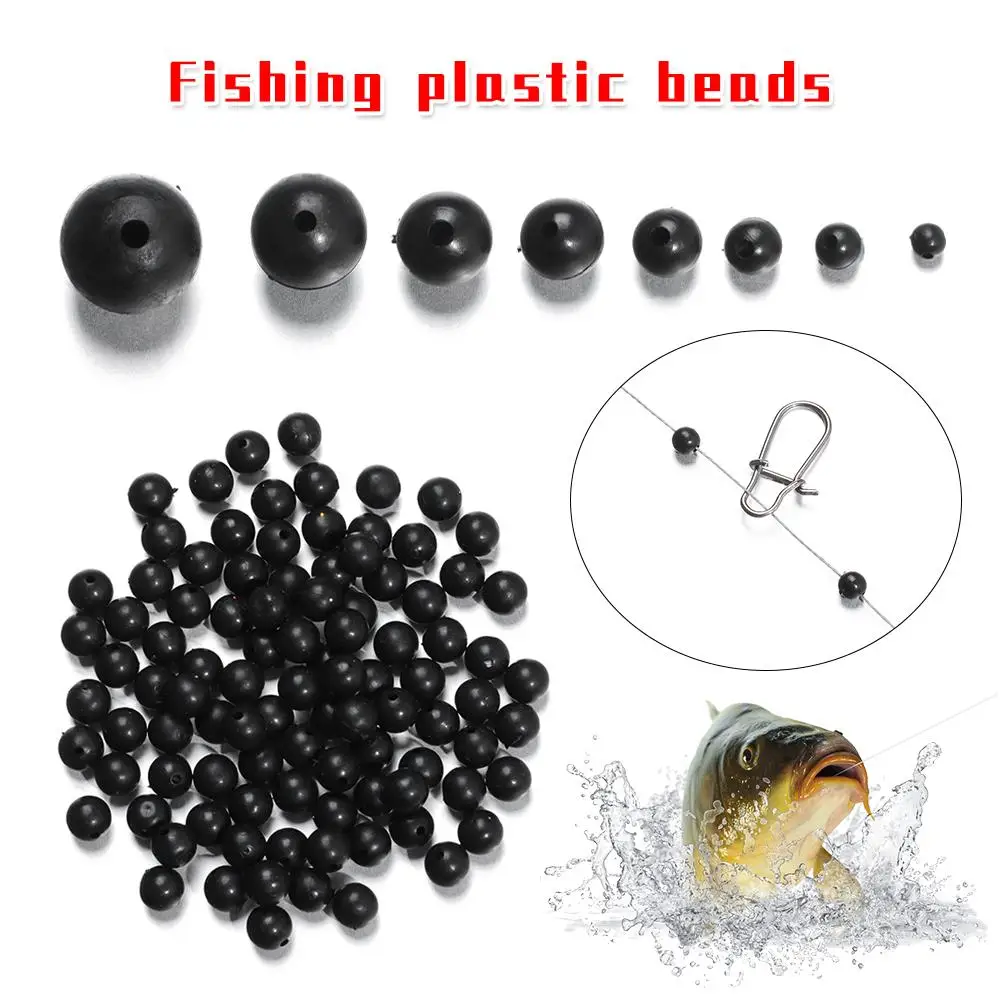 

100PCS/Bag Quality Sea Night Plastic Round Soft and Hard Bean Fishing Floats Bead Black 3mm-12mm Plastic Fishing Floats Stoppers