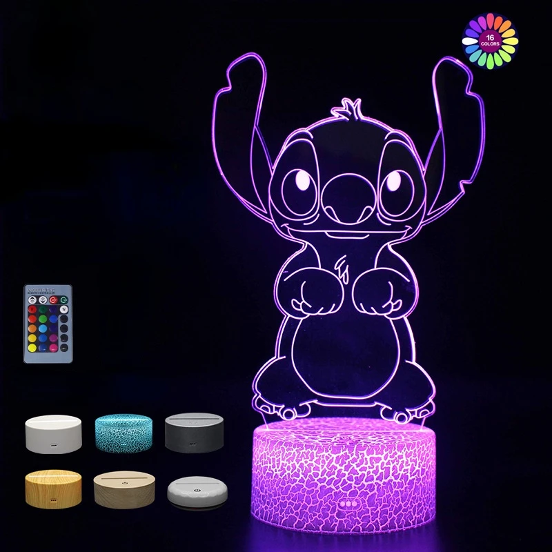 

Светодиодный ночной Светильник Stitch Anime, Прямая поставка, акриловый 3D светильник для спальни, подарок для детей, Лило и Ститч, подарок на день ...