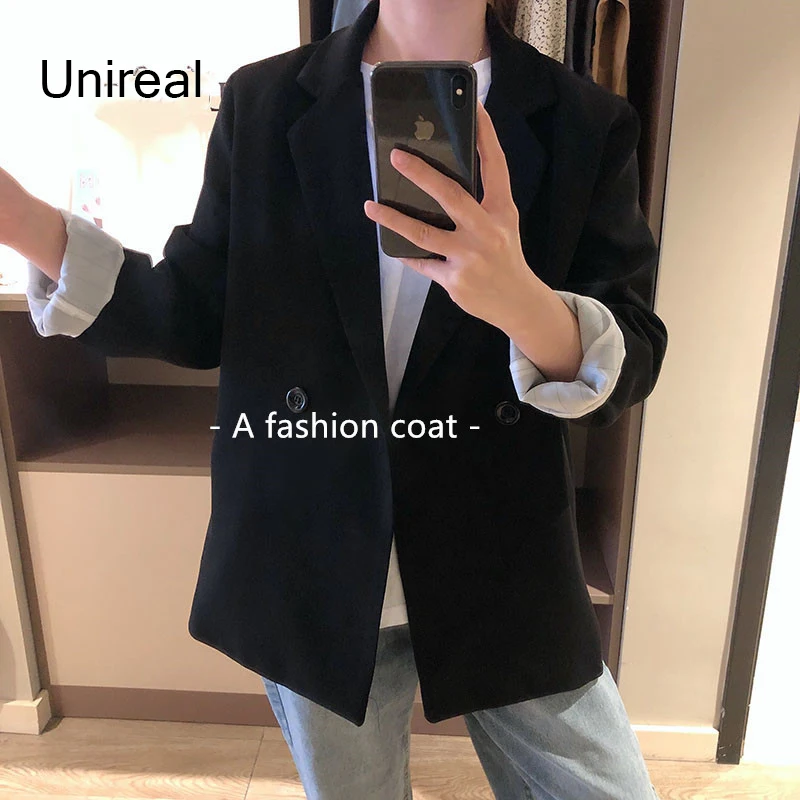 

Женский офисный пиджак Unireal, повседневный пиджак в Корейском стиле белого и черного цвета, верхняя одежда для весны и осени 2022