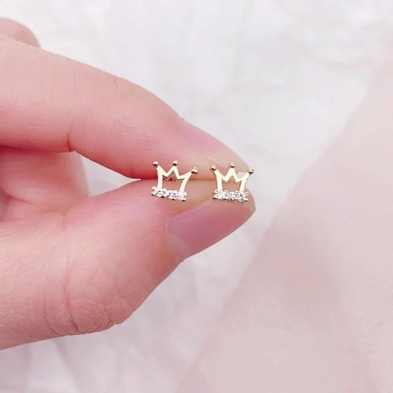 

Luxury and Fashion Gold Color Earrings for Women Diamond Crown Earring Wedding Party Anniversary Gift Jewelry Pendientes Mujer