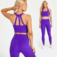 solid color leggings sports fitness cross gym bra top 2pcs soft yoga set tight sport suit workout training for women sportwear