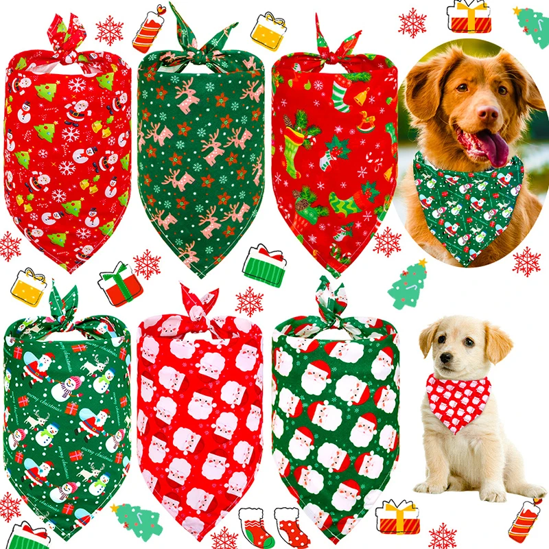 

Christmas Dog Bandana Pet Supplies Santa Claus Print Dogs Cats Triangle Scarf Bibs Saliva Towel Puppy Accessories Pet Supplies