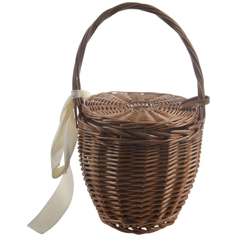 

NEW-Fashion Summer New Women Beach Basket Straw Hand Bag Cover Handbag Wicker Handmade Small Women Bohemia Tote Travel Clutch(Br