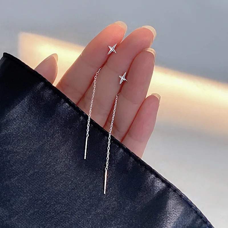 

Long Wire Tassel Stud Earrings Thread Chain Climb Star Heart Beads Pendants Drop Earrings Women's Straight Hanging Earings