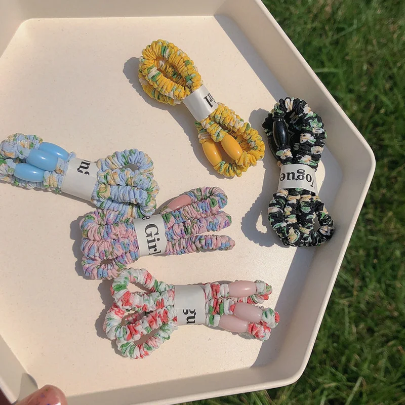 

3pcs Pure Print Skinnies Small Scrunchie Set Hair Bow Ties Ropes Bands Skinny Scrunchy Elastics Ponytail Holders for Women Girls