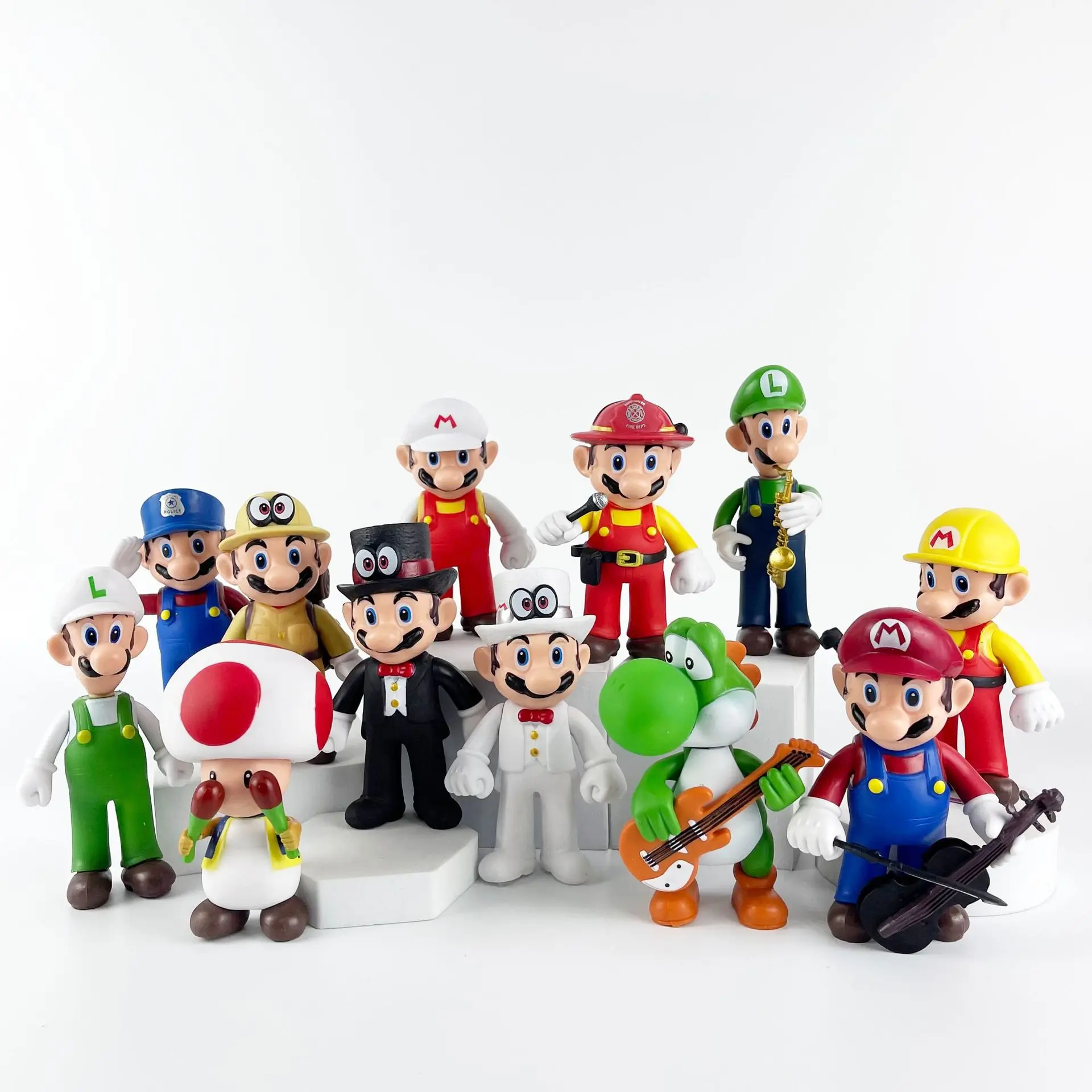 

12Pcs Anime Super Mario Bros Action Figures Toys Kawaii Luigi Yoshi Donkey Kong Mushroom Dolls 14cm Fans Kids Gift