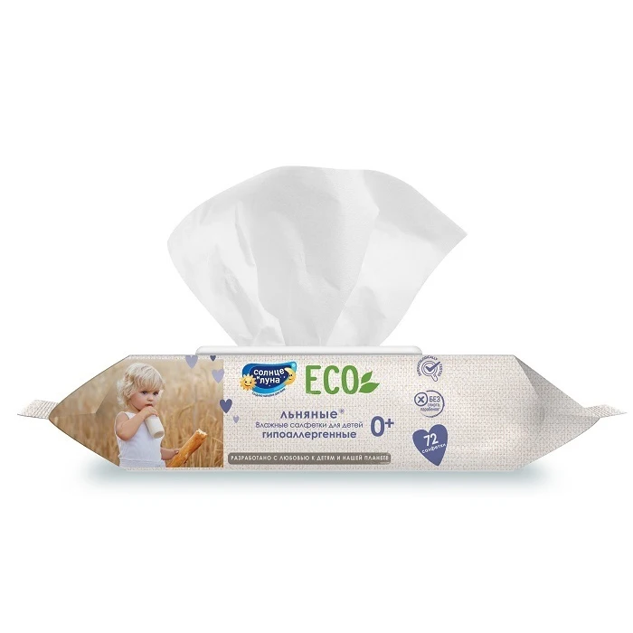 Влажные салфетки детские Солнце и Луна Eco 4 х 72 шт льняные 99% воды без отдушки 0+ |