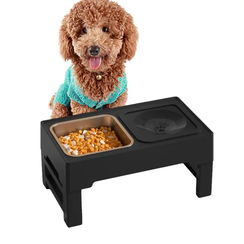 

Регулируемая миска для собак, подставка, кормушка для собак, устойчивая к беспорядка, поднятая миска с 2 мисками для еды, двойная столовая, стальная тарелка для еды