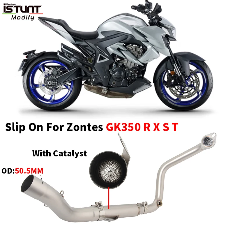 Фото Слипоны для Zontes GK350 GK 350 R X S T, Модифицированная Передняя звеньевая труба 51 мм с катализатором, выхлопной трубой мотоцикла, полная система №1