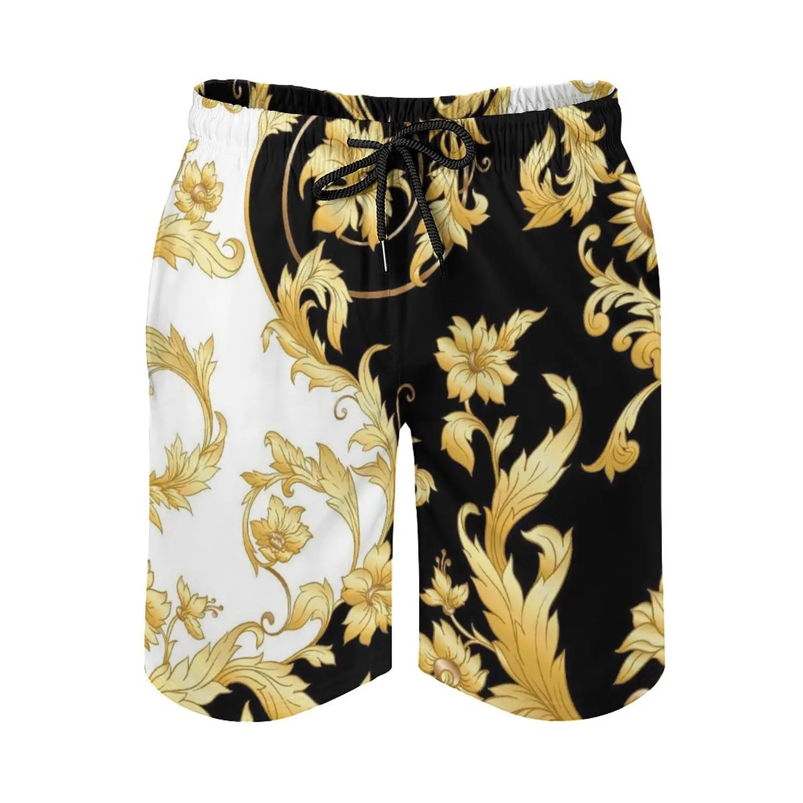 

Golden Flower 3D Print Beach Shorts Baroque Men's Luxury Floral Board Shorts Fashion Joggers Swimwear Kids Short Pants Trousers