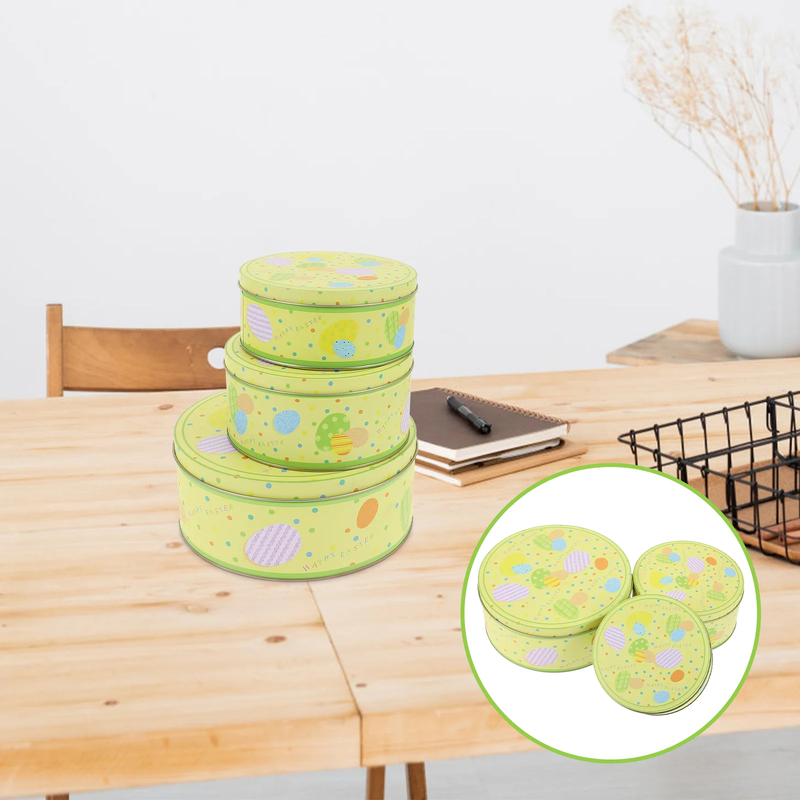 

Easter Box Tin Candy Boxes Cookie Gift Tins Tinplate Container Metal Round Biscuit Party Treat Egg Empty Cookies Jar Case