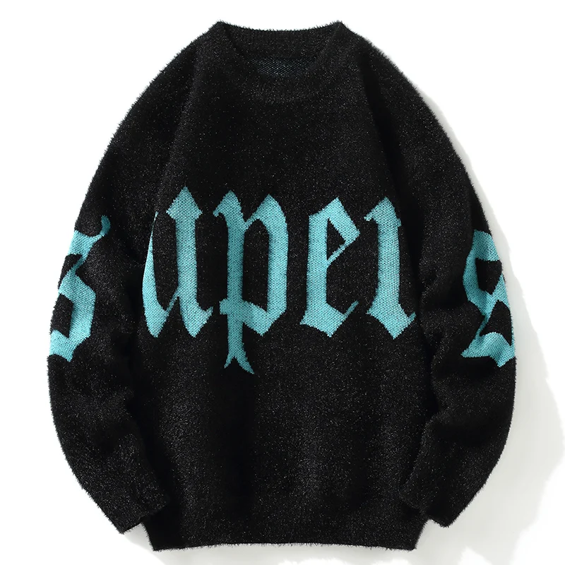 Y2K Clothes Women Knitted Sweater Streetwear Loose Male Women Sweater Pullovers Letter Print Hip Pop Pattern Winter Spring