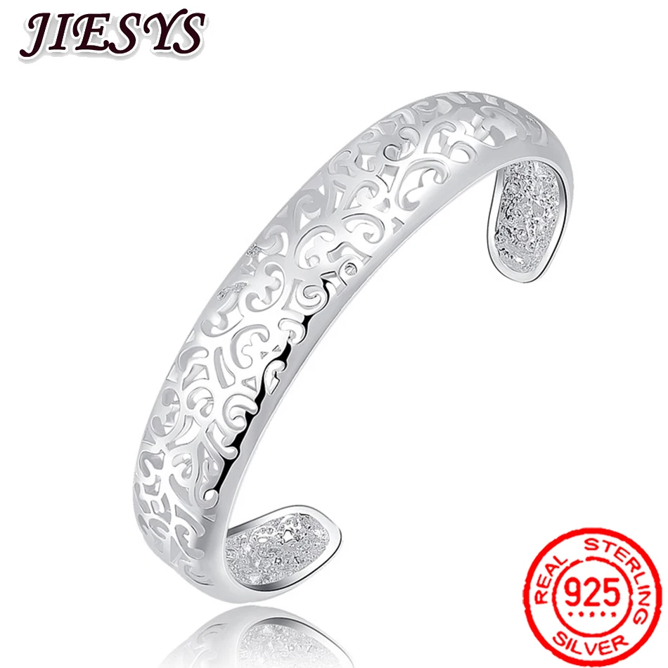 Купи Charm 925 Sterling Silver Bracelets Hollow pattern bangles for Women adjustable Fashion luxury Jewelry wedding Party lady Gift за 211 рублей в магазине AliExpress