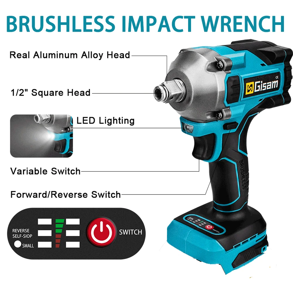 Электрический ударный гайковерт без аккумулятора беспроводной Перезаряжаемый