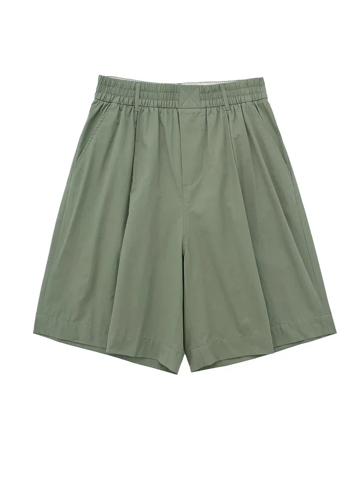 

Kumsvag 2023 Women Summer Shorts Casual Solid Poplin Elastic waist Pockets Female Elegant Street Short Clothing