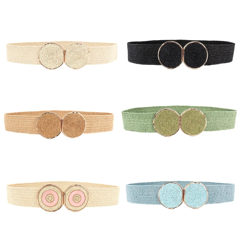 

E9LC Straw Belts For Women Stretchy Elastic Belt Corset Decorative Belts For Dresses Shaping Girdle Women Waist Belt Luxury