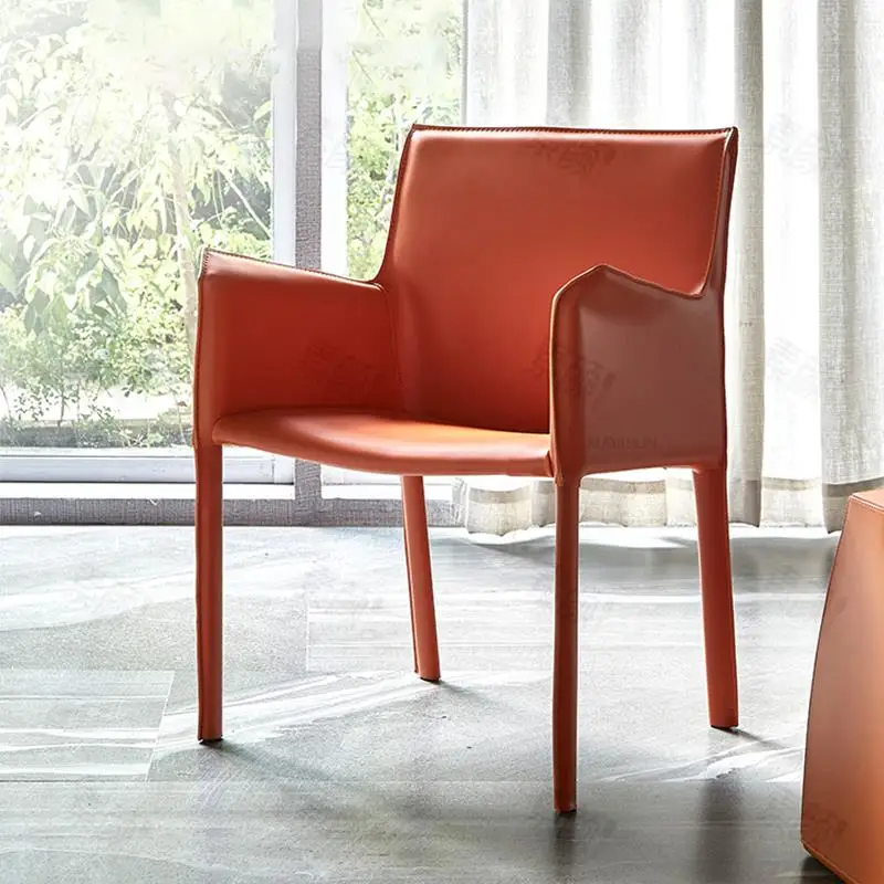 Orange Mid Century High End Leather Upholstered Dining Kitchen Furniture