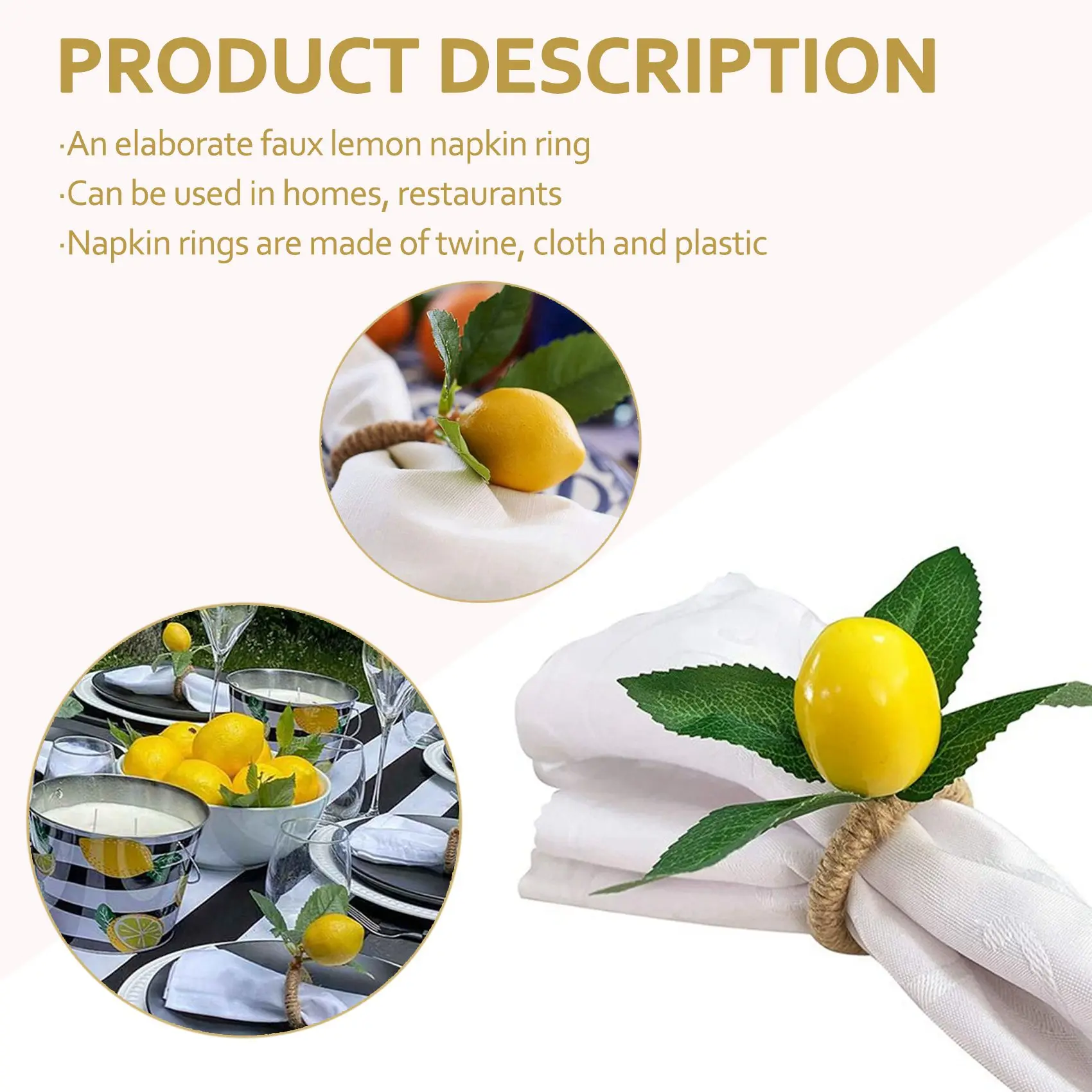 Кольца для салфеток ручной работы 10 шт. желтые кольца из искусственного лимона с