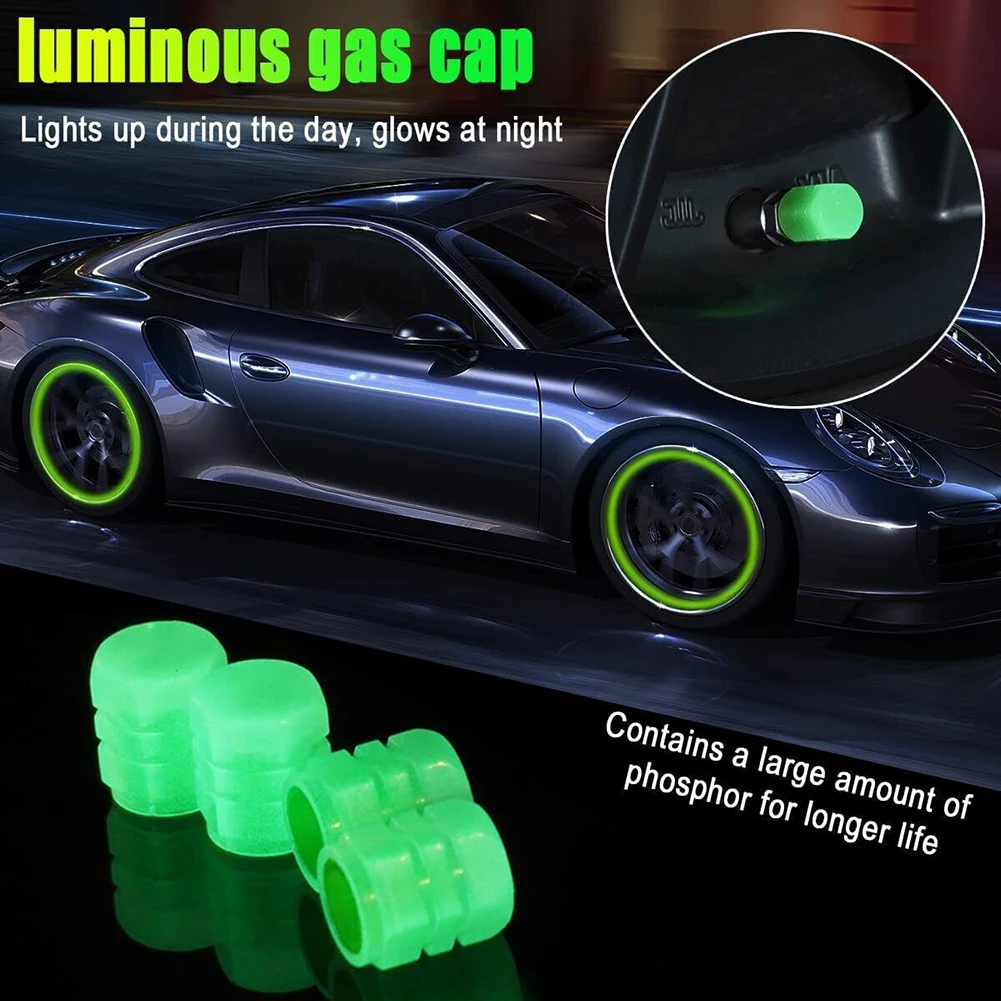 

8PCS Universal Fluorescent Car Tire Valve Cap Luminous Bike Tire Valve Stem Cap Car Accessories High Quality Luminous Tire Valve
