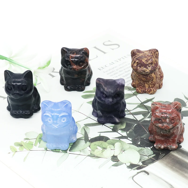 

30mm Cat Statue Natural Stone Healing Crystal Carved Cute Animal Figurines Reiki Gem Craft Room Decor Gifts Wholesale