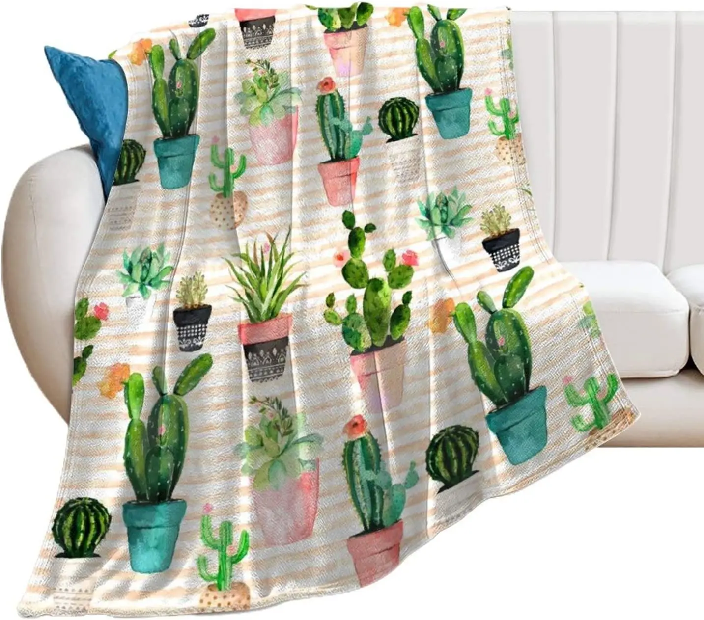 Cactus Flower Summer Flannel Throw Blanket, Colorful Lightwe