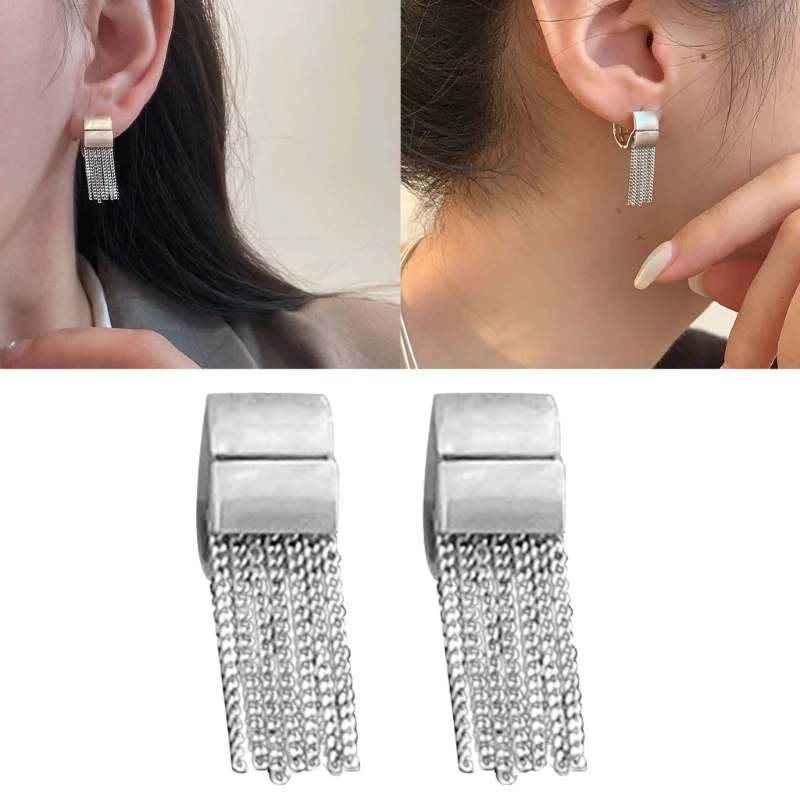

Tassel Chain Drop Dangle Earring Small Hoop Earrings for Women Girls Silver Hollow Wide Huggie Hoop Earring Jewelry