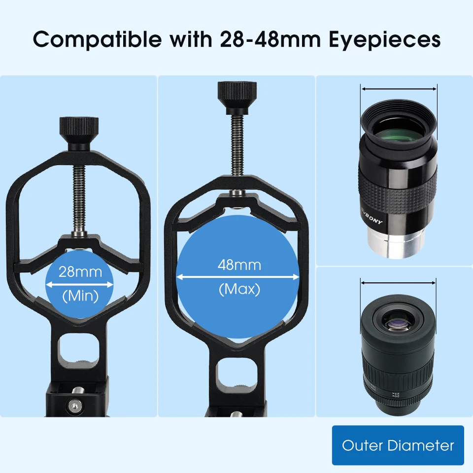 Универсальный 3-осевой адаптер для смартфона SVBONY SV214 Pro 28 мм-48 мм/44 мм-64 мм