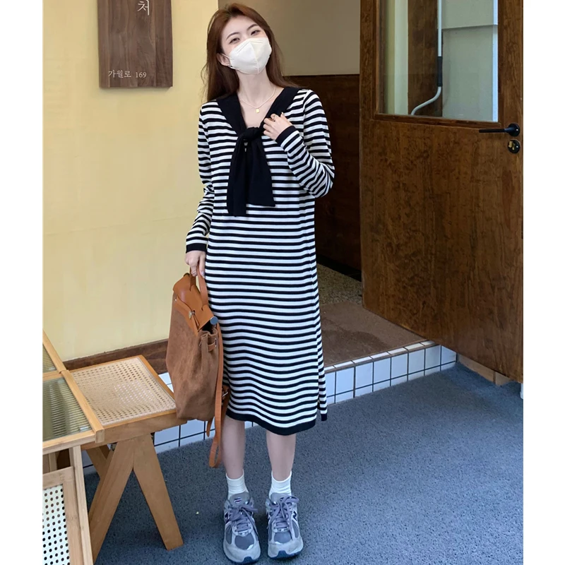 Купи Womens Long Dress Hooded Knit Maxi Dresses Loose Stripe Slit Women Party Dress за 1,290 рублей в магазине AliExpress