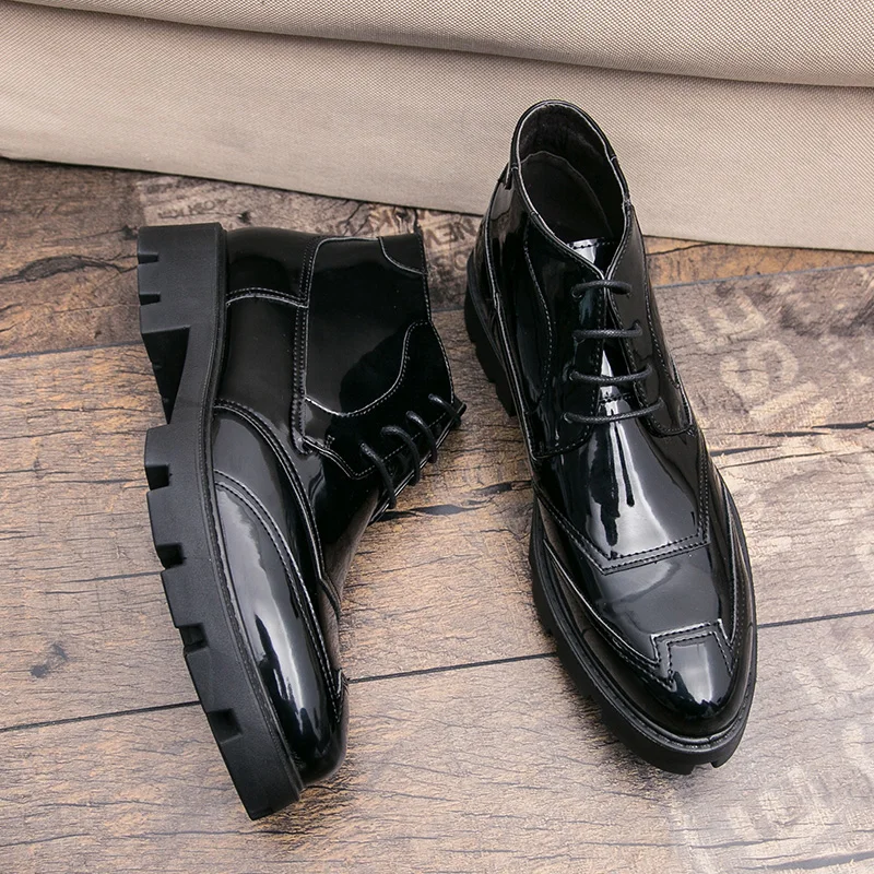 

men's fashion party prom dresses patent leather boots brand designer shoes black tide cowboy boot handsome platform ankle botas
