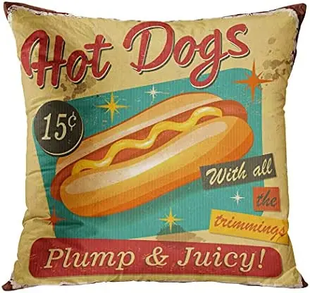 

Vintage Hot Dogs Metal Sign Dog Realistic Natural Art Decorative Cushion Cover Printed Pillowcase Cover Home Sofa Living Room