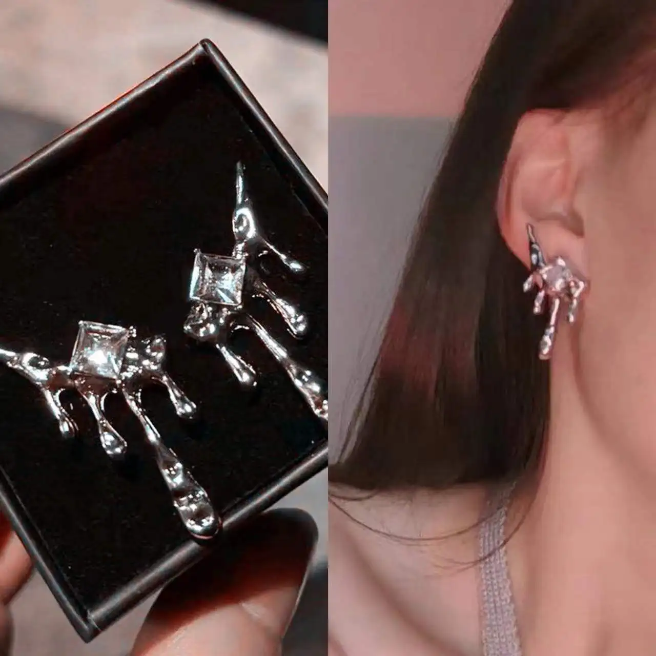 

Серьги в стиле ins, сжиженные капли воды, модные серебряные серьги, Корейская версия, темпераментные ювелирные изделия для ушей для женщин