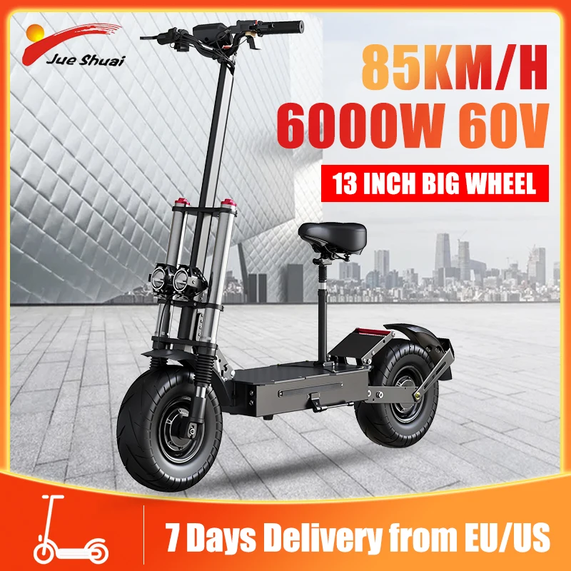 

13 Inch Big Wheel Electric Scooter 6000W 60V Dual Motor Scooter Elecric Adults 85KM/H Powerful E Scooter with Hydraulic Brake