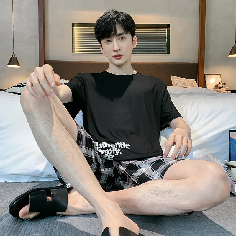 Men's Summer Modal Short-Sleeved Shorts Two-Piece Pajama Suits, Simple Leisure Comfortable Thin Loungewear Sets