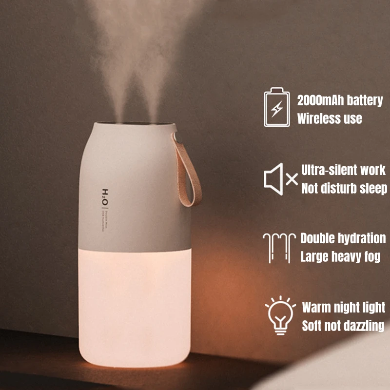 

Air Humidifier 300ml Dual Sprayer 2000mAh USB Rechargeable Battery Wireless Aroma Mist Maker Fogger Diffuser Light Umidificador