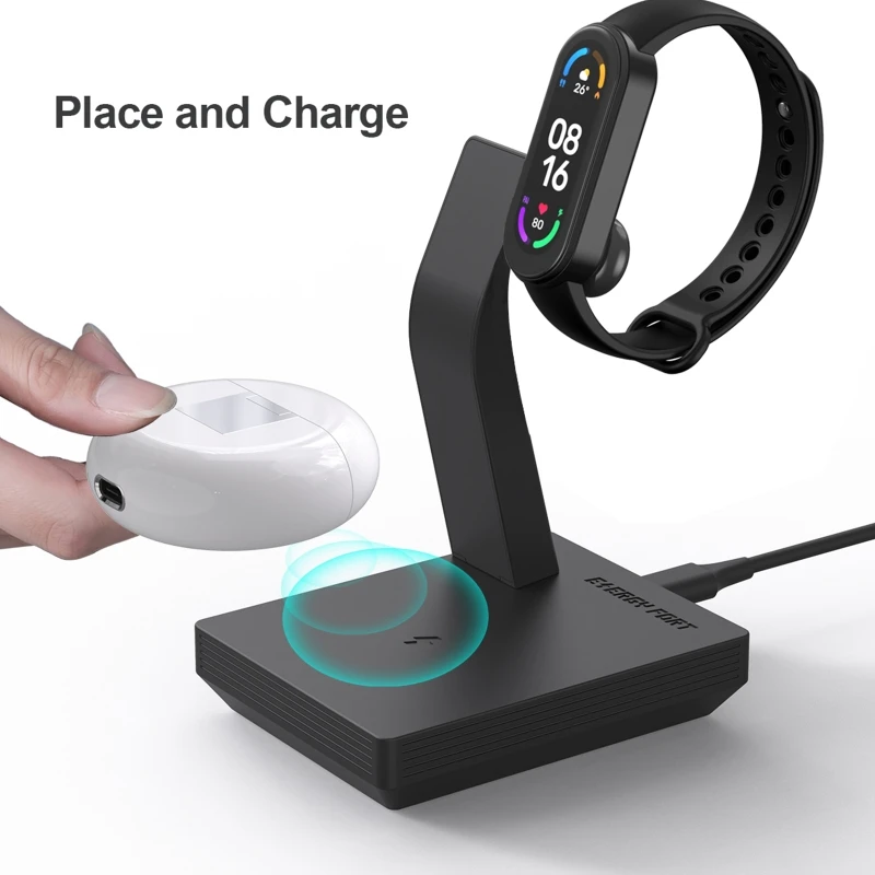

D0UA Portable 15W Phone Earphone Watch Fast Wireless Charger 3 in 1 Qi Charging Dock Station Compatible with XiaomiBand 7 6 5