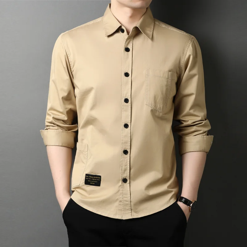

2022 New Arrivals Spring and Autumn Men's Long Sleeve Shirts Top Quality 100% Cotton Casual Classic Khaki Square Collar Shirt