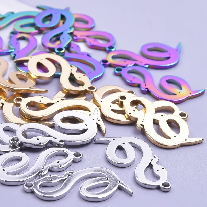 

5pcs/Lot Silver Tone Snake Charms Stainless Steel High quality Pendants diy Connetor Necklaces Jewelry Makings Bulk Accessories