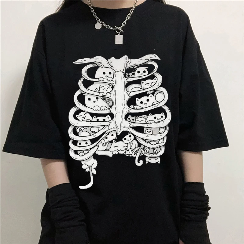 

Oversize sternum punk print women's t shirt Kawaii cat t-shirt short sleeve goth streetwear harajuku y2k half sleeve Top women