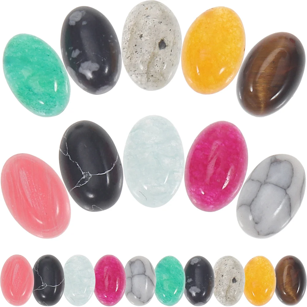 

20 Pcs Oblate DIY Natural Cabochons Decorative Stone Half Round Gems Crafts Beads Jewelry Flatback Oval Ring Face Charms
