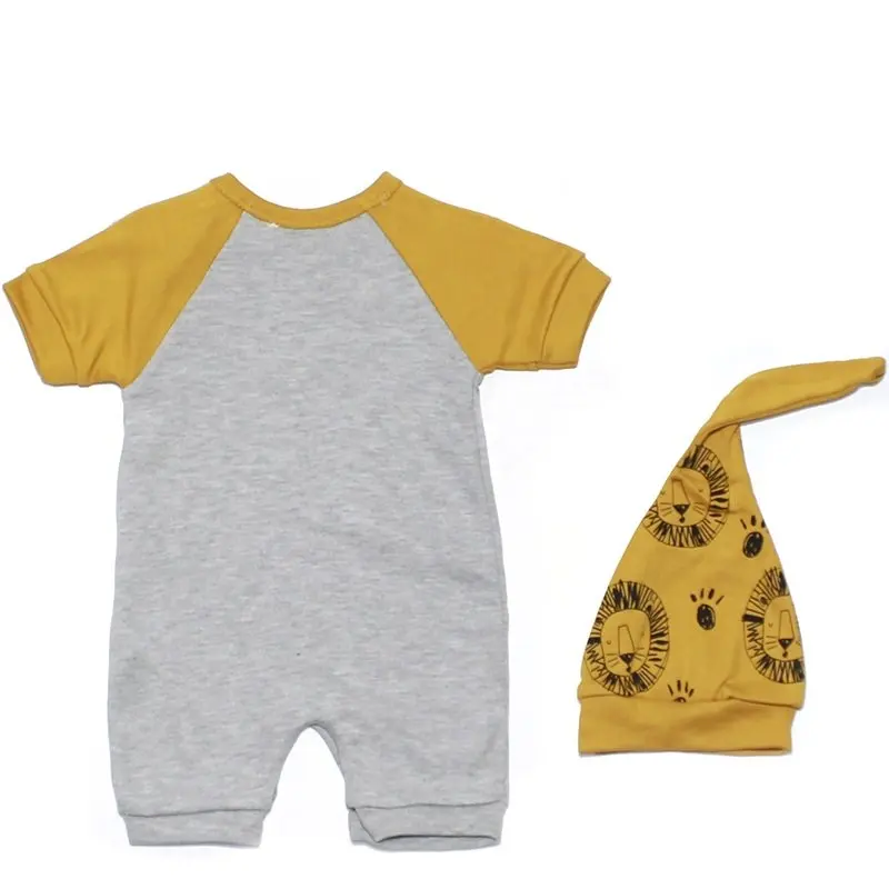 

Lion Pattern Hat Short Sleeve Yellow Jumpsuit